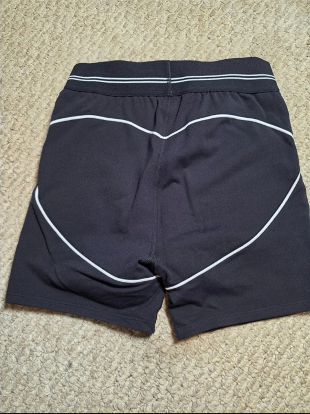 ALO Yoga Black Bike Shorts with White Heart Stitching